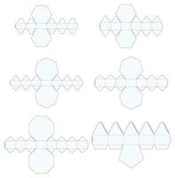 bewerkbare verzameling opvouwbaar doos dood gaan besnoeiing kubus sjabloon blauwdruk lay-out met snijdend en scoren lijnen vector trek grafisch ontwerp