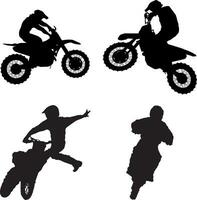 motorcross rijder silhouet met springen, vrije stijl en racing concept. vector illustratie