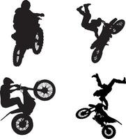 motorcross rijder silhouet met springen, vrije stijl en racing concept. vector illustratie