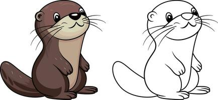 schattig Otter tekenfilm vector illustratie , holt of bankstel , baby Otter kant hoek tekenfilm stijl gekleurde en zwart en wit lijn kunst voorraad vector beeld