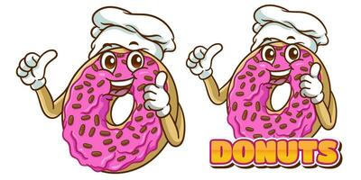 donuts logo sjabloon, met grappig karakter donuts vector