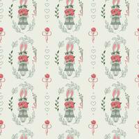schattig konijn met een boeket van rozen, patroon voor kinderen kleding stof, vector