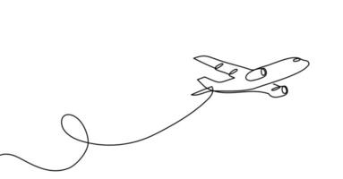 reizen vlak, vliegtuig doorlopend lijn schets vector kunst illustratie. vliegtuig vlucht reis schetsen icoon tekening illustratie. nemen vlucht doorlopend lijn kunst Ontdek essence van reizen en avontuur