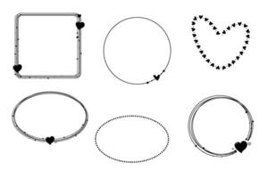 reeks tekening kaders met dots en harten verschillend vormen lijn gemakkelijk in tekening stijl geïsoleerd Aan wit achtergrond. schetsen decoratie elementen. vector illustratie