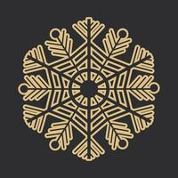 gouden sneeuwvlok kristal elegant lijn Kerstmis decoratie Aan donker achtergrond, winter ornament bevroren element. vector illustratie