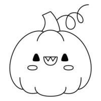 vector zwart en wit kawaii jack-o-lantern. schattig glimlachen halloween lijn karakter voor kinderen. grappig herfst allemaal heiligen dag eng pompoen illustratie. samhain partij icoon of kleur bladzijde