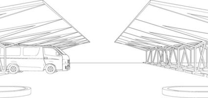 3d illustratie van parkeren en carport vector
