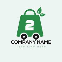 eco boodschappen doen logo Aan brief 2 sjabloon. eco online kar Aan 2 brief, eerste boodschappen doen teken concept vector