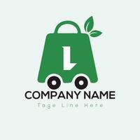 eco boodschappen doen logo Aan brief l sjabloon. eco online kar Aan l brief, eerste boodschappen doen teken concept vector