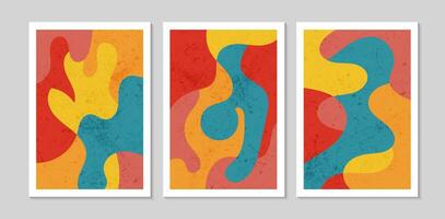 reeks van abstract hedendaags midden eeuw posters met abstract vormen en textuur. ontwerp voor behang, achtergrond, muur decor, omslag, afdrukken, kaart. modern boho minimalistische kunst. vector illustratie.