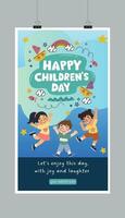 gelukkig Internationale kinderen dag een vector poster sjabloon