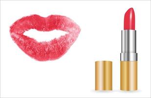 3D-model van realistische rode lippenstift met lipafdruk. vectorillustratie. eps10 vector