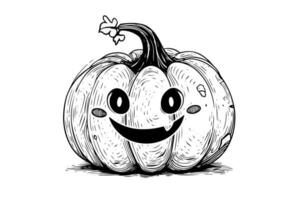 halloween pompoen hoofd mascotte gravure inkt schetsen hand- getrokken vector illustratie.