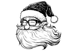 de kerstman claus hoofd in een hoed schetsen hand- getrokken in gravure stijl vector illustratie.