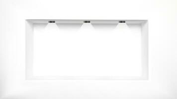 niche muur plank doos met licht voor museum expositie. wit galerij studio staan met spotlight perspectief toonzaal visie. 3d uitsparing expositie ruimte met kader en LED lamp verlichting decoratie. vector