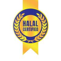 halal gecertificeerd insigne ontwerp vector, halal voedsel Product stempel, geautoriseerd halal voedsel en drinken lint postzegel etiket vector