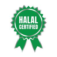 halal gecertificeerd insigne ontwerp vector, halal voedsel Product stempel, geautoriseerd halal voedsel en drinken lint postzegel etiket vector