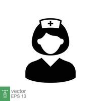 verpleegster icoon. gemakkelijk solide stijl. medisch assistent, vrouw, vrouw, dokter, dokter, Gezondheid, geneesmiddel, ziekenhuis concept. zwart silhouet, glyph symbool. vector geïsoleerd Aan wit achtergrond. eps.