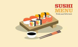 wijnoogst sushi poster ontwerp met vector sushi karakter
