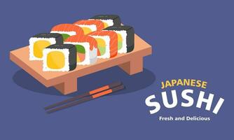 wijnoogst sushi poster ontwerp met vector sushi karakter