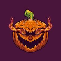 de pompoen hoofd karakter ontwerp met een heel eng halloween thema vector