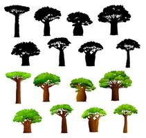 Afrikaanse baobab bomen en vector silhouetten