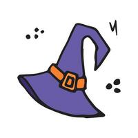 halloween traditioneel heks hoed met band in tekening stijl geïsoleerd Aan wit achtergrond. vector illustratie.