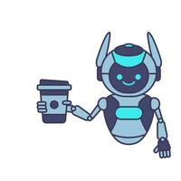 robot draag- koffie kop vector illustratie. robot mascotte karakter illustratie ontwerp