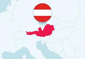 Europa met geselecteerd Oostenrijk kaart en Oostenrijk vlag icoon. vector