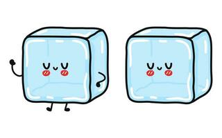 ijs kubus karakter. vector hand- getrokken tekenfilm kawaii karakter illustratie icoon. geïsoleerd Aan wit achtergrond. ijs kubus karakter concept