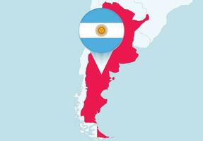 Amerika met geselecteerd Argentinië kaart en Argentinië vlag icoon. vector