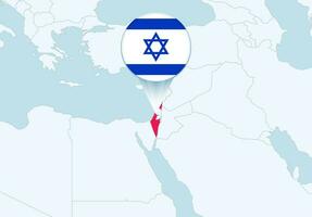 Azië met geselecteerd Israël kaart en Israël vlag icoon. vector