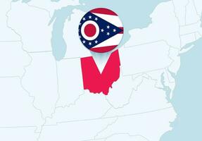 Verenigde staten met geselecteerd Ohio kaart en Ohio vlag icoon. vector