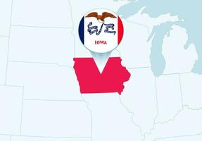 Verenigde staten met geselecteerd Iowa kaart en Iowa vlag icoon. vector