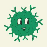 schattig tekenfilm virus rotavirus karakter. oud animatie Jaren 60 jaren 70, grappig tekenfilm karakters. modieus illustratie in retro stijl. vector