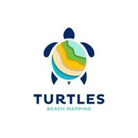 combinatie logo van zee schildpad en kust- land- kaart. vector