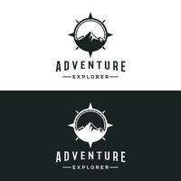 retro wijnoogst avonturier logo ontwerp met pijl, berg en kompas concept.logo voor klimmer, avonturier, etiket en bedrijf. vector