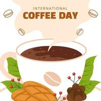 Internationale koffie dag sociaal media illustratie vlak tekenfilm hand- getrokken Sjablonen achtergrond vector