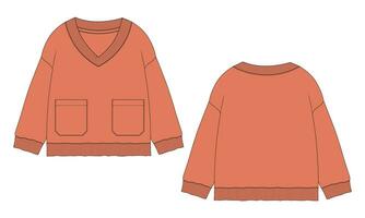 v- nek lang mouw sweater jumper vector illustratie sjabloon voor vrouwen.