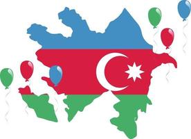 kaart van azerbeidzjan, maan- en stervlag en groene, blauwe en rode ballonnen vector