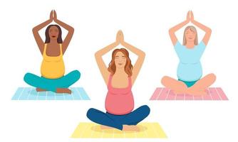 concept illustratie voor prenatale yoga, meditatie, ontspannen, gezonde levensstijl. zwangere vrouwen mediteren. illustratie in platte cartoonstijl. vector