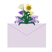 hand- getrokken envelop met zomer en voorjaar bloemen. vector illustratie Aan wit gemaakt