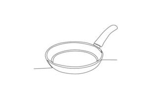 frituren pan doorlopend lijn tekening vector illustratie van keukengerei