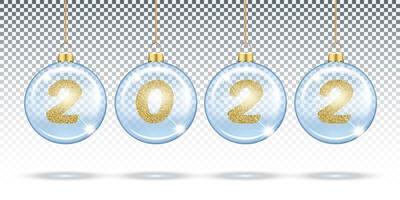 nummers 2022 van gouden glitter in transparante kerstballen