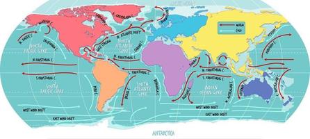 de oceaan huidige wereldkaart met namen vector