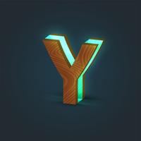 3D, realistisch, glas en houten karakter van een lettertype, vector