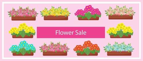 bloemenverkoopbanner, postersjabloon voor bloemenwinkel, vectorillustratie in vlakke stijl vector
