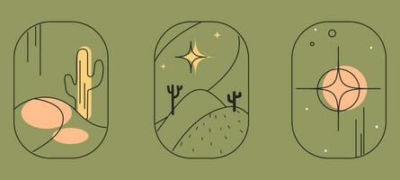 boho landschap logos reeks in modieus minimaal stijl. landschap, cactus, bogen en ramen ontwerp Sjablonen, meetkundig abstract ontwerp elementen voor decoratie. vector