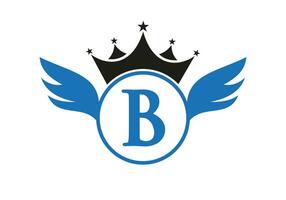 brief b vervoer logo met vleugel, schild en kroon icoon. vleugel logo Aan schild symbool vector