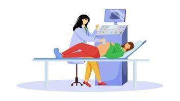 echografie screening checkup van foetus platte vectorillustratie. zwangerschap gezondheidszorg. zwangere vrouw met arts gynaecoloog in kliniek geïsoleerde stripfiguren op witte achtergrond vector